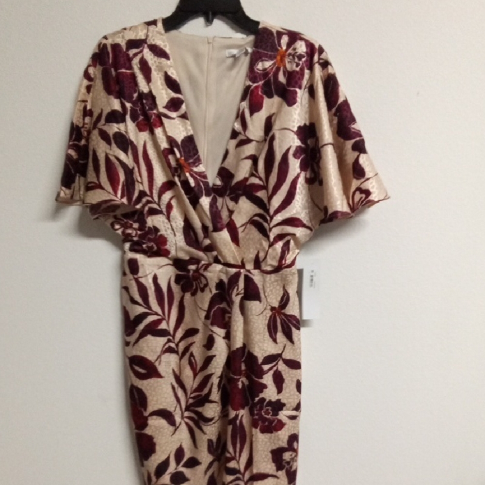 Beautiful BNWT LONDON TIMES Floral Wrap Dress with Burgundy and Cream SZ 10